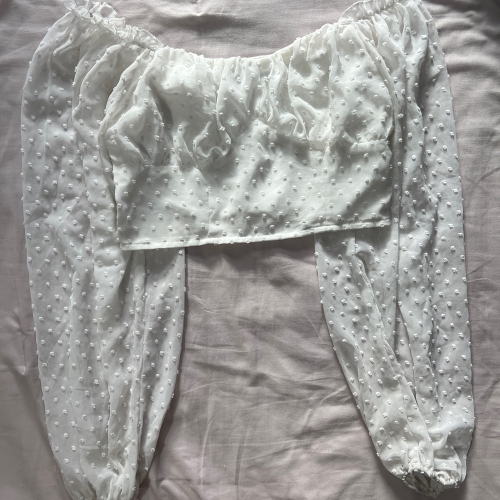 White Crop top with see through sleeves